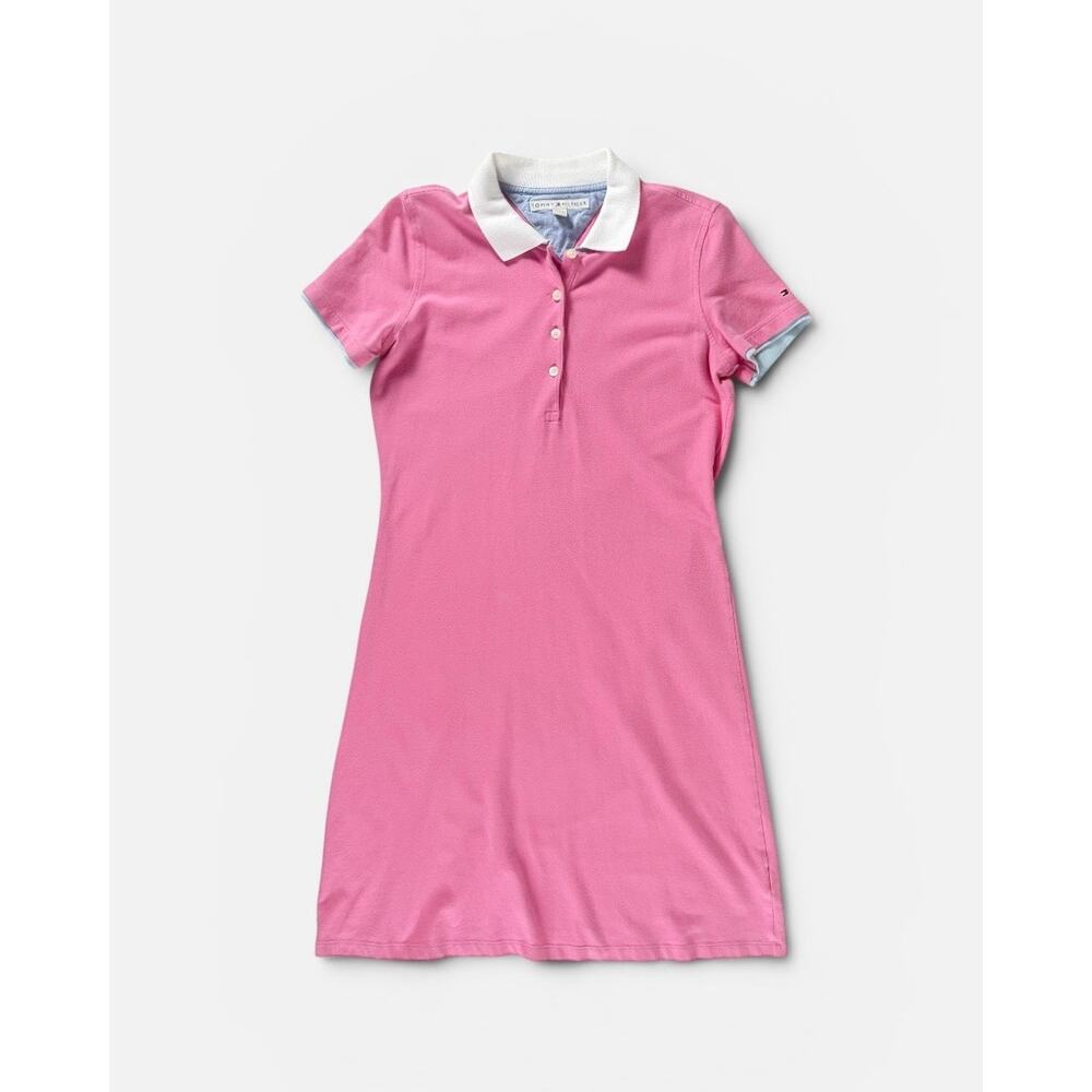 Vintage Y2K Tommy Hilfiger Pink Golf Tennis Polo Dress White Collar Sz M